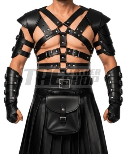 Leather gladiator harness kilt - gladiator,